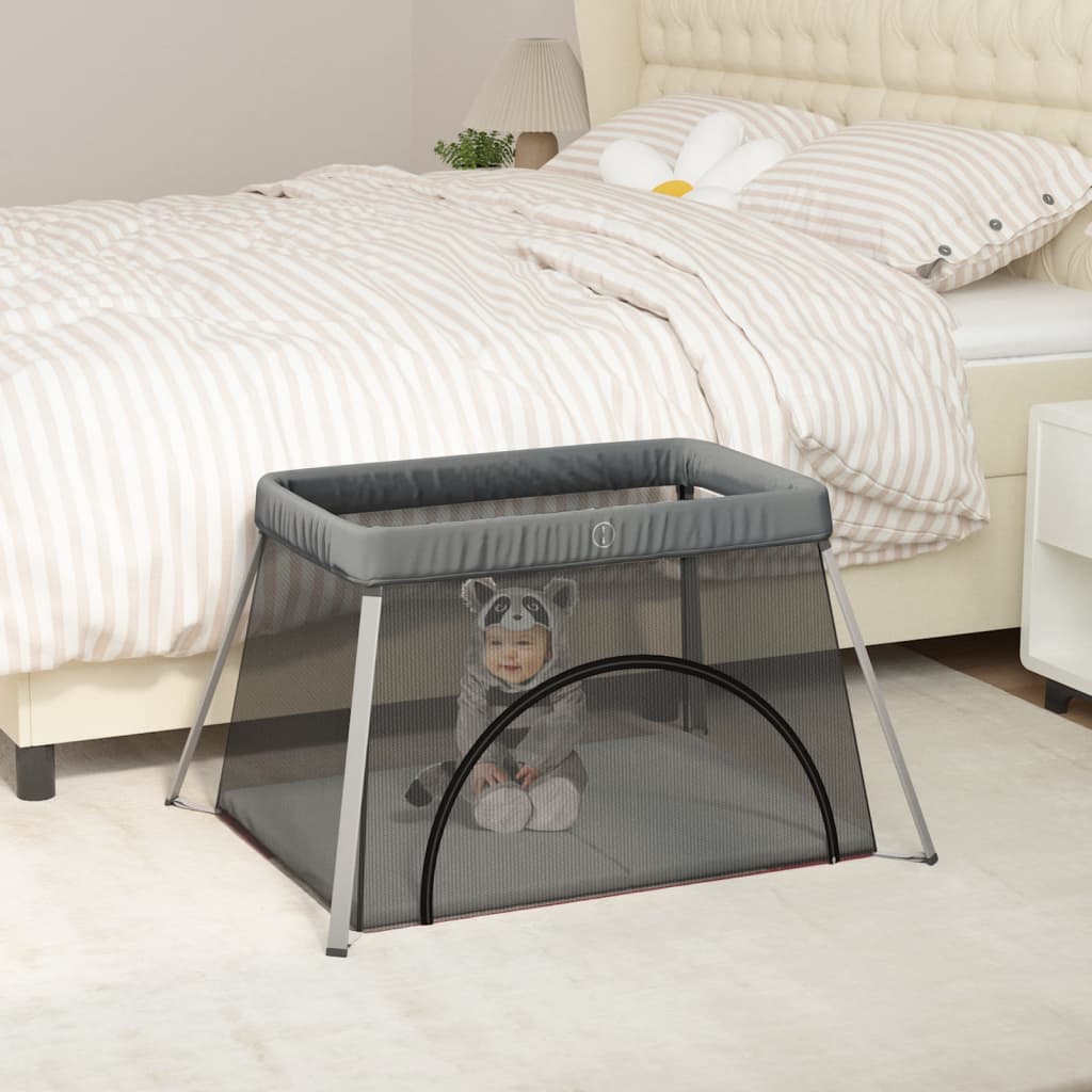 Vidaxl Babybox mit Matratze Leinen dunkelgrau