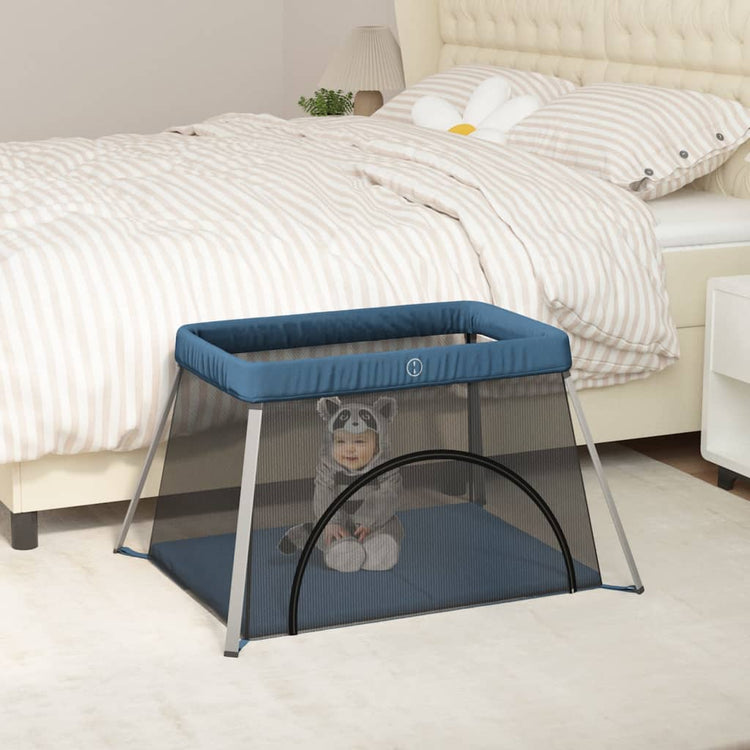 Vidaxl Babybox mit Matratze Leinen Marine Blau