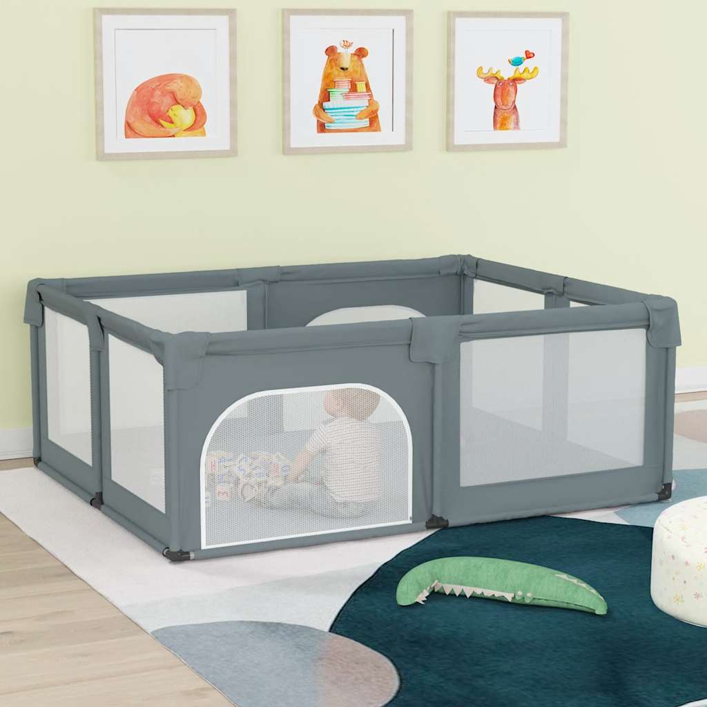 VidaXL Baby Laufgitter mit 2 Türen Oxford Stoff Hellgrau