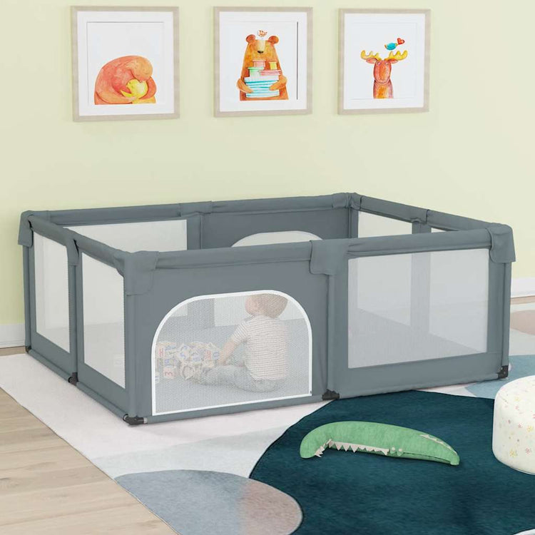 VidaXL Baby Laufgitter mit 2 Türen Oxford Stoff Hellgrau