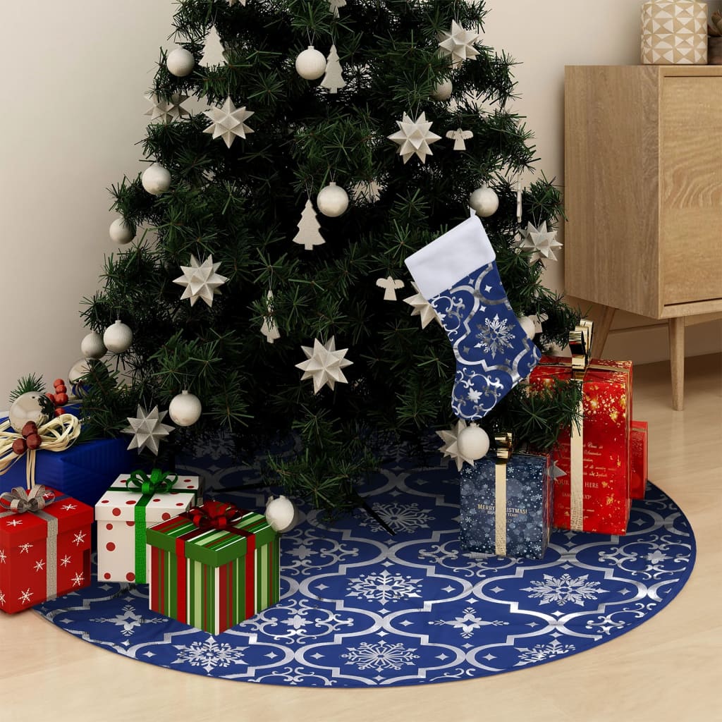 Vidaxl Weihnachtsbaumrock Luxus mit Sock 90 cm Stoff Blau