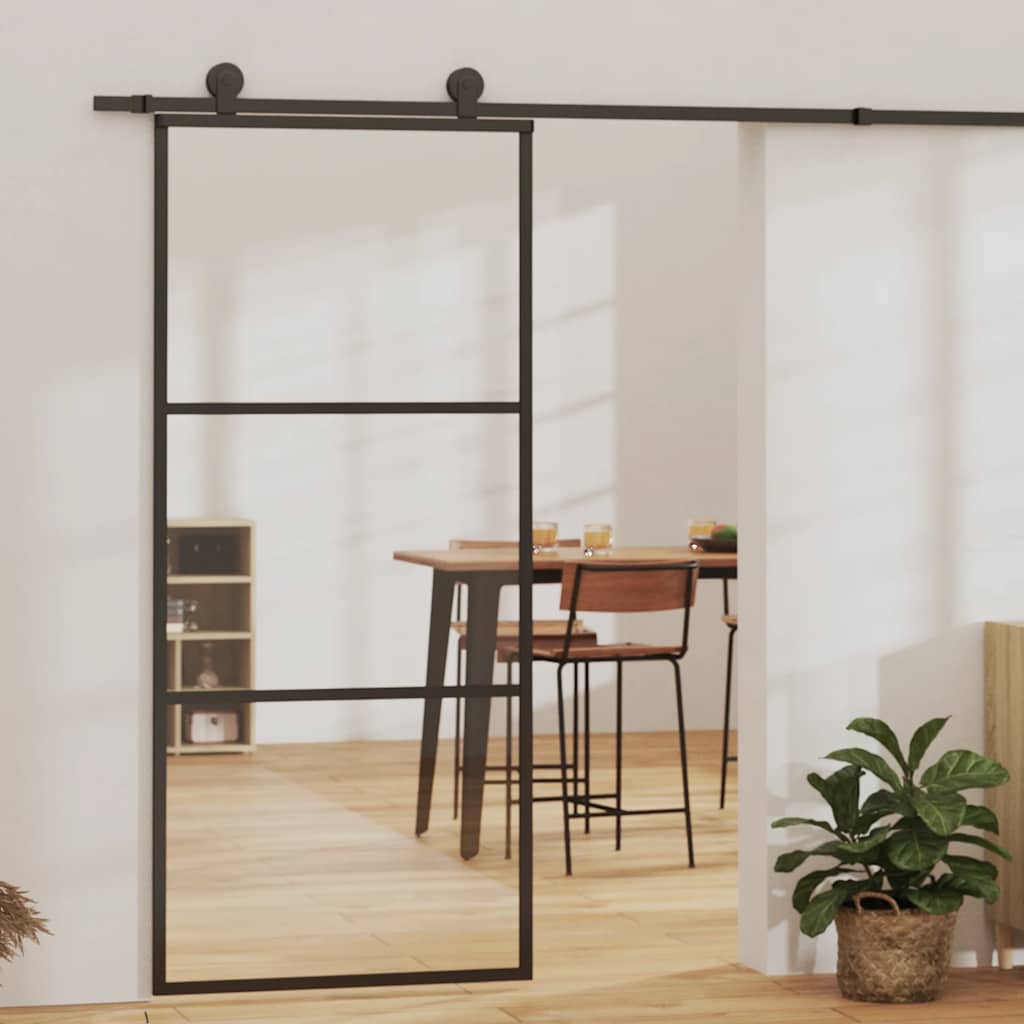 Vidaxx Schiebetür 90x205 cm ESG-Glas und Aluminium schwarz