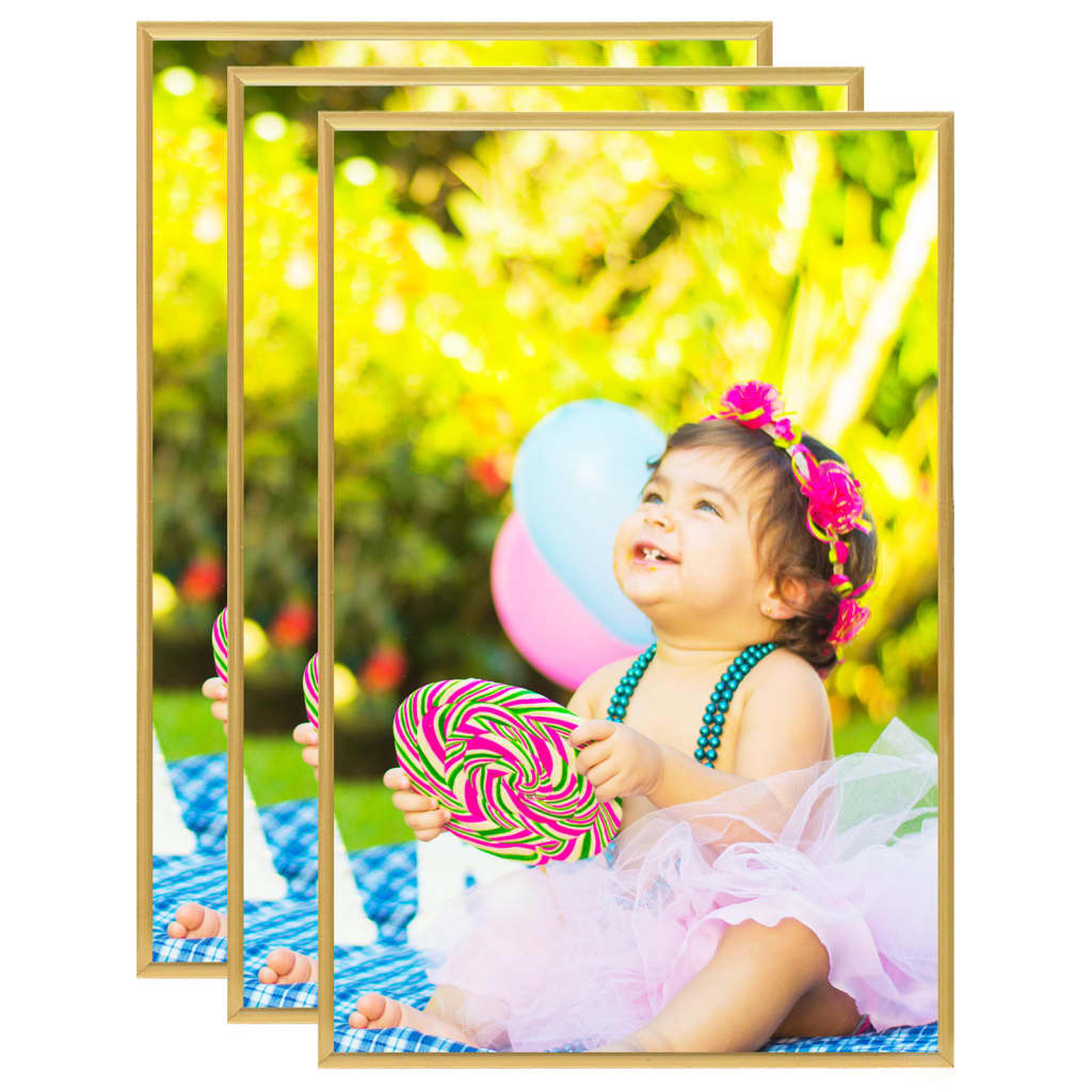 Vidaxl -Fotorahmen 3 PCs für Tabelle 21x29.7 cm MDF Goldfarbe