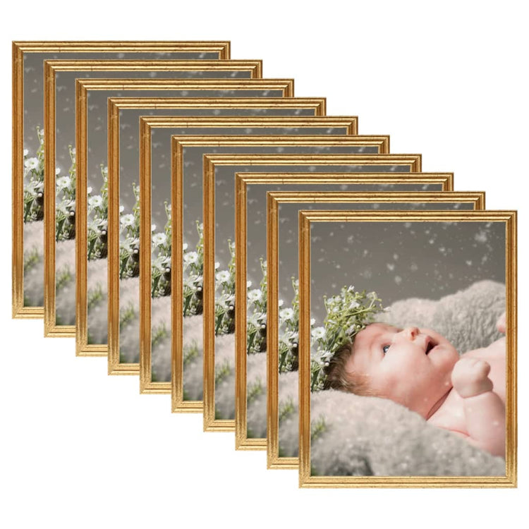 VIDAXL -Fotorahmen 10 PCs für Tabelle 10x15 cm MDF Gold gefärbt
