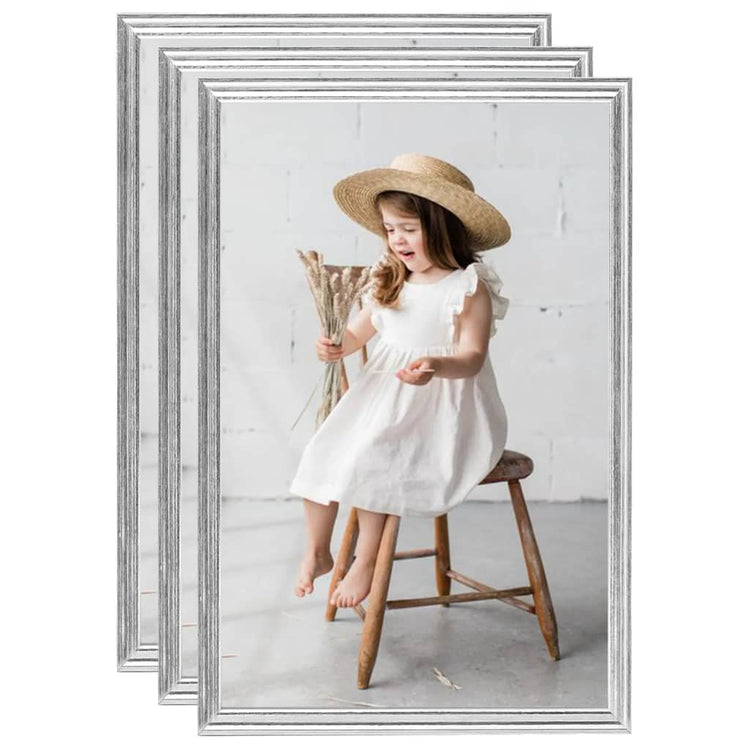 VIDAXL -Fotorahmen 3 PCs für Wand oder Tabelle 7x90 cm MDF Silberfarbe