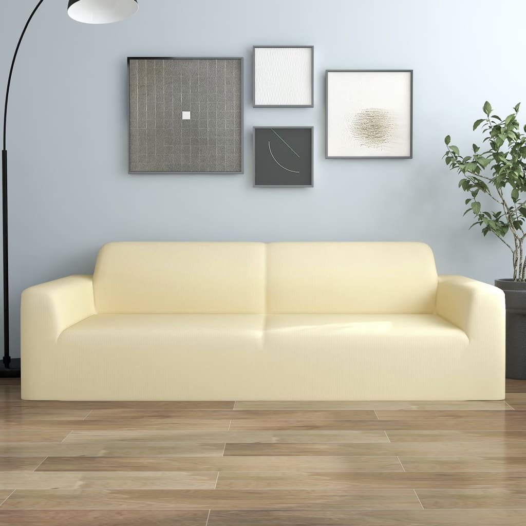 VIDAXL Drei -Eierer -Bankabdeckung Stretch Polyester -Jersey Cream -Colored