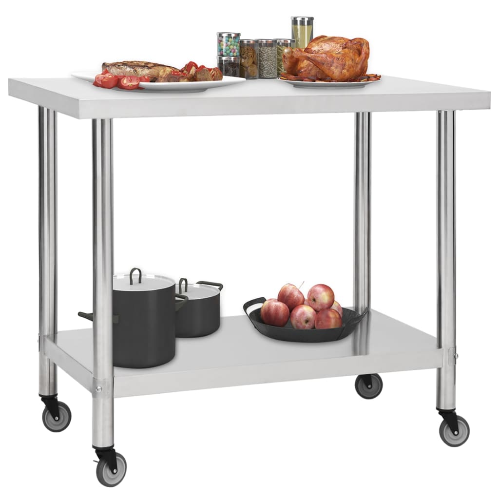 VIDAXL KISchenwork -Tisch mit Rädern 80x60x85 cm Edelstahl