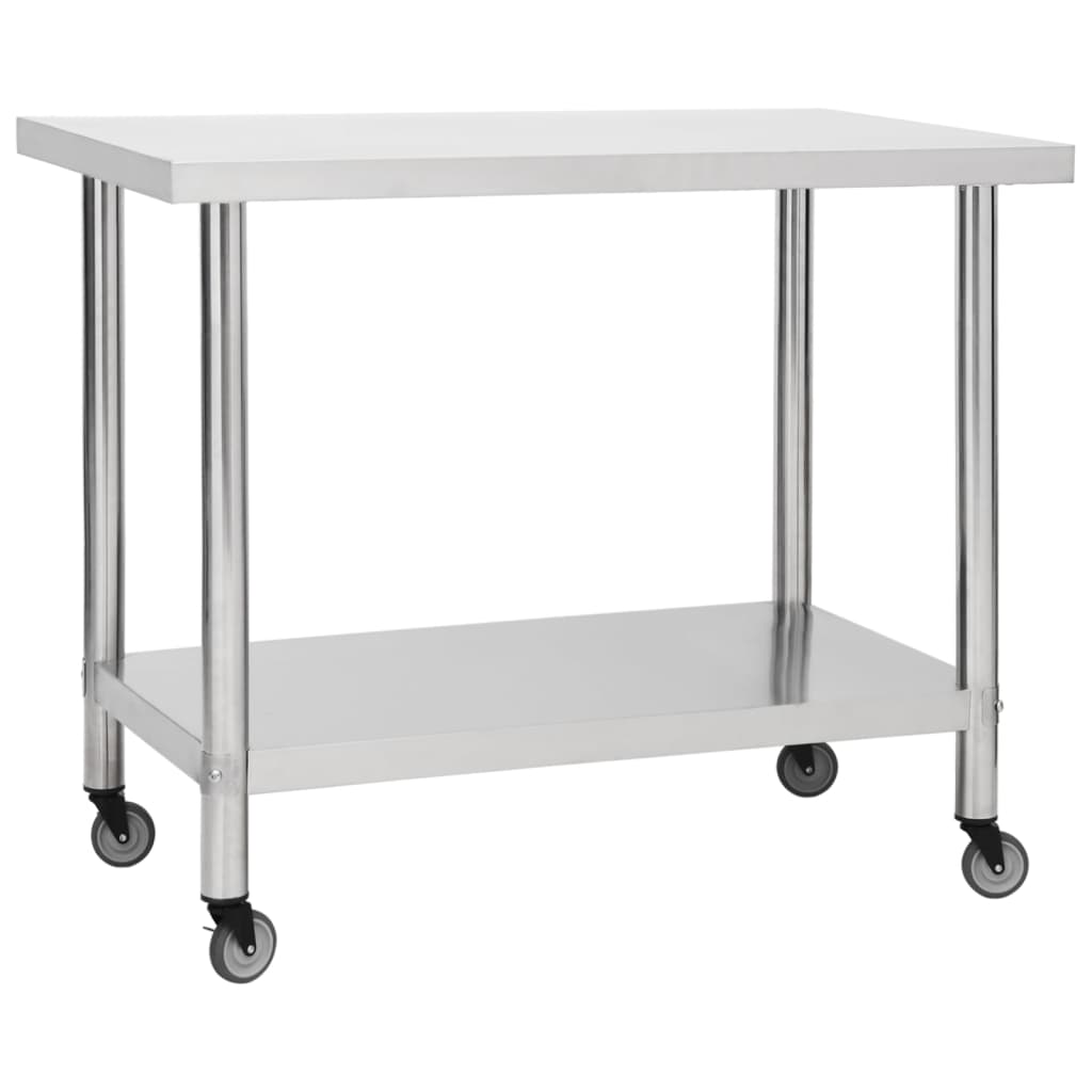 VIDAXL KISchenwork -Tisch mit Rädern 100x60x85 cm Edelstahl