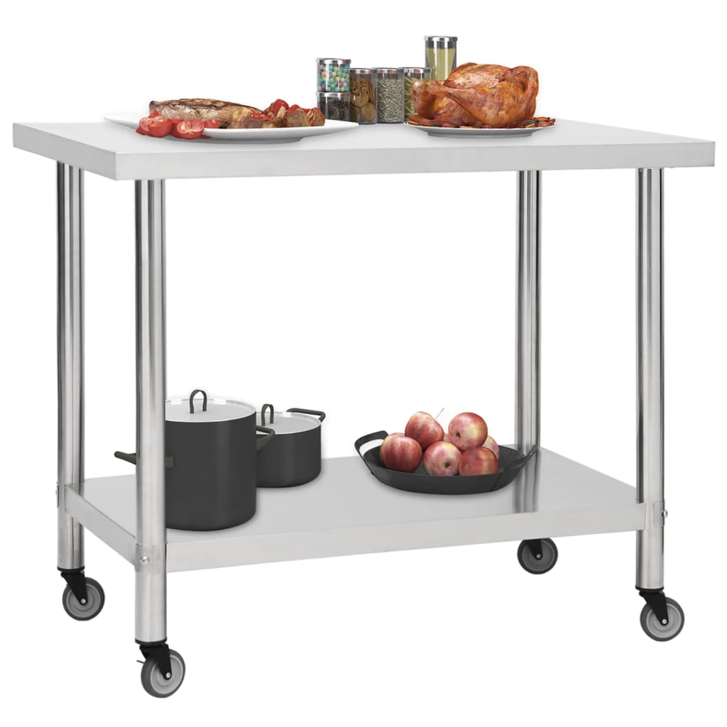 VIDAXL KISchenwork -Tisch mit Rädern 100x60x85 cm Edelstahl
