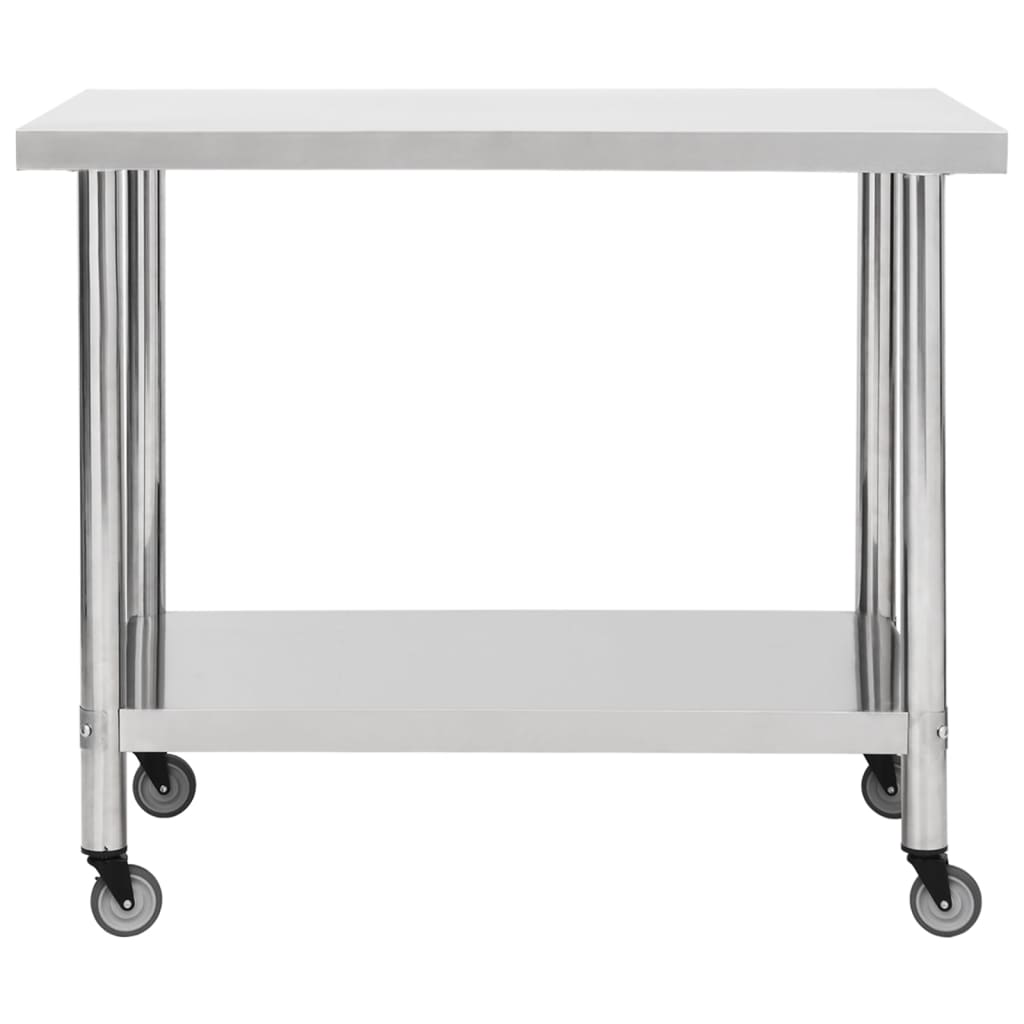 VIDAXL KISchenwork -Tisch mit Rädern 100x60x85 cm Edelstahl