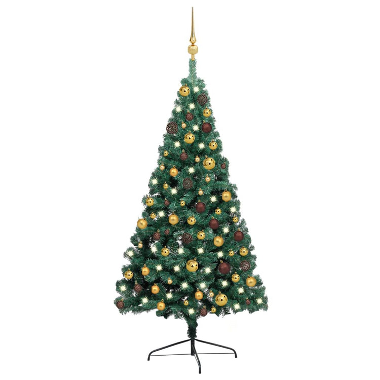 Vidaxl Kunstkerstboom mit Beleuchtung und Weihnachtsbällen halb nach 120 cm Grün