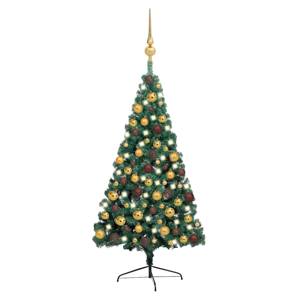 Vidaxl Kunstkerstboom mit Beleuchtung und Weihnachtsbällen um halb 150 cm grün