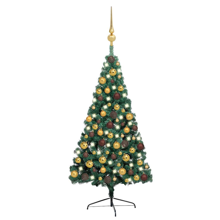 Vidaxl Kunstkerstboom mit Beleuchtung und Weihnachtsbällen um halb 150 cm grün