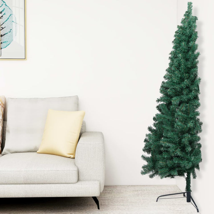 Vidaxl Kunstkerstboom mit Beleuchtung und Weihnachtsbällen um halb 150 cm grün