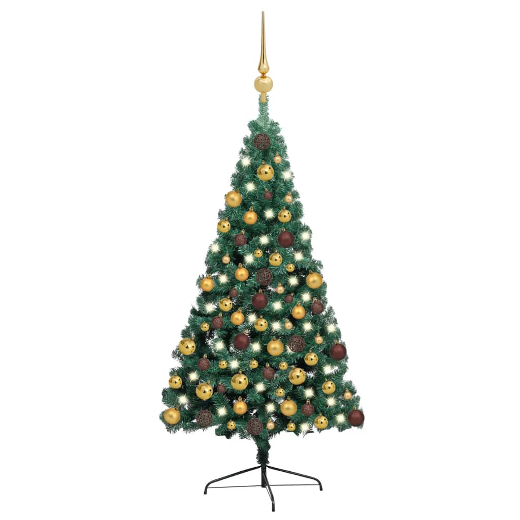 Vidaxl Kunstkerstboom mit Beleuchtung und Weihnachtsbällen halb 180 cm Grün