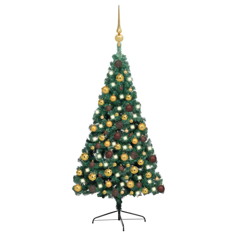 Vidaxl Kunstkerstboom mit Beleuchtung und Weihnachtsbällen halb 180 cm Grün