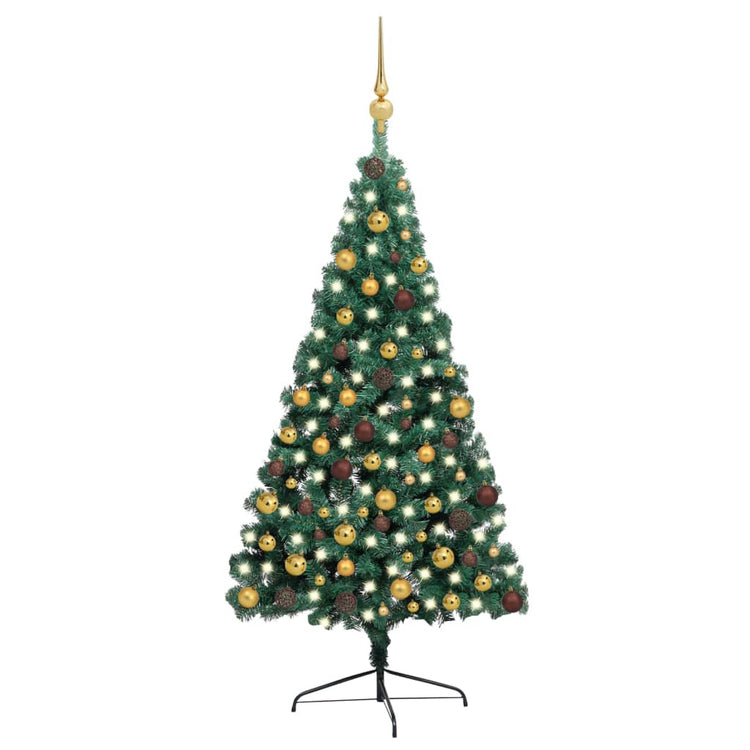 Vidaxl Kunstkerstboom mit Beleuchtung und Weihnachtsbällen halb nach 210 cm Grün