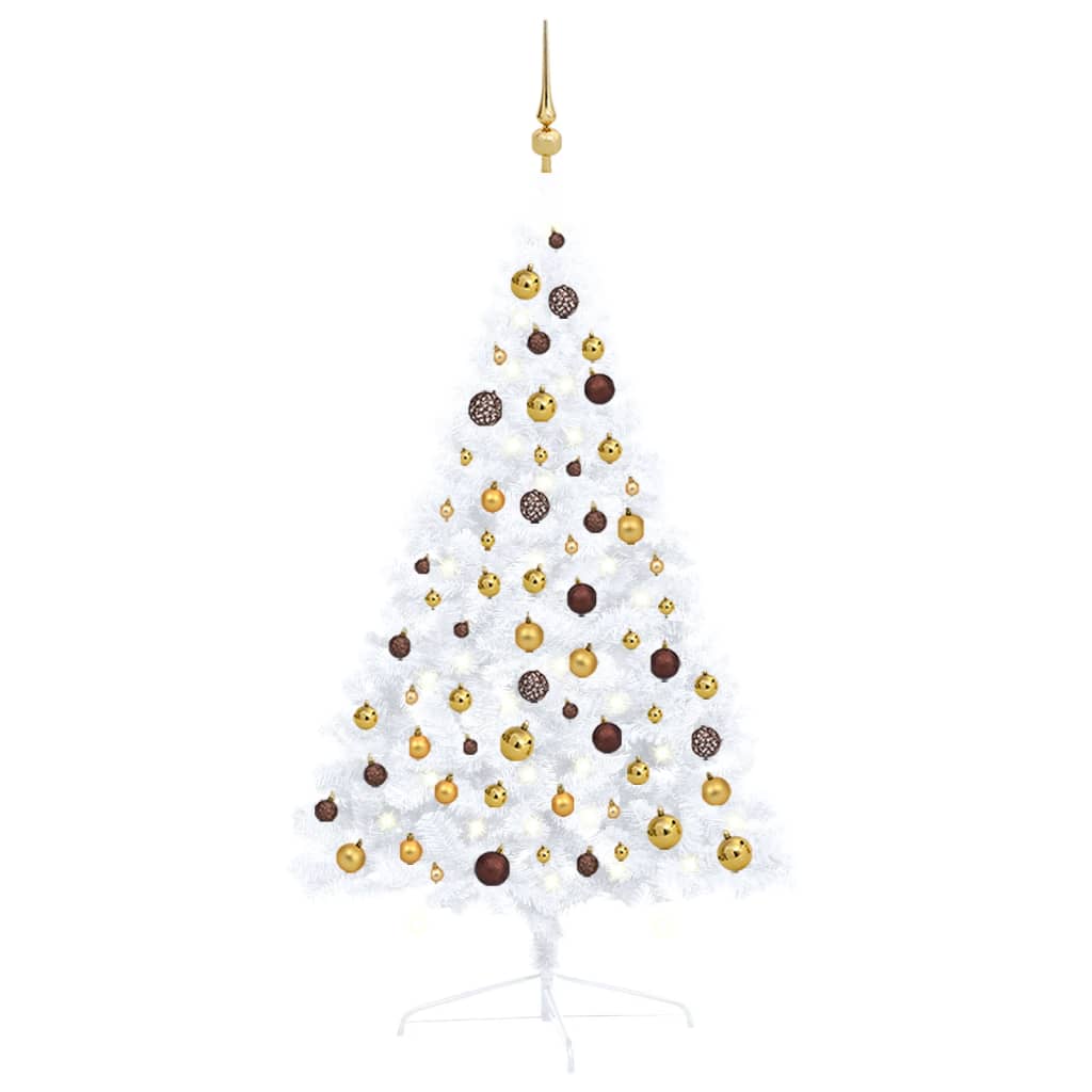 Vidaxl Kunstkerstboom mit Beleuchtung und Weihnachtsbällen halb nach 120 cm weiß