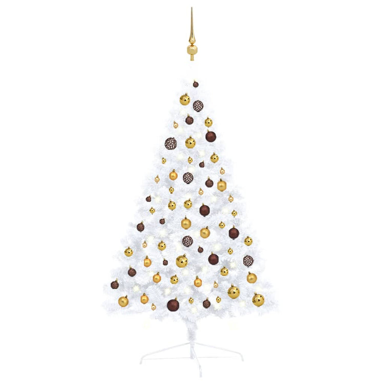 Vidaxl Kunstkerstboom mit Beleuchtung und Weihnachtsbällen halb nach 120 cm weiß