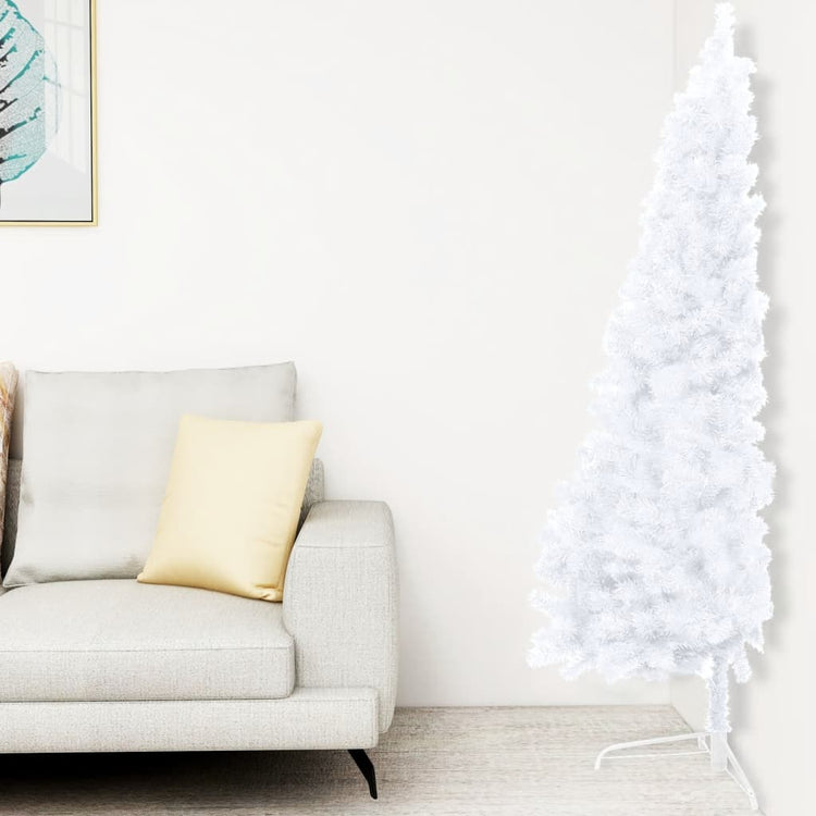 Vidaxl Kunstkerstboom mit Beleuchtung und Weihnachtsbällen halb nach 120 cm weiß