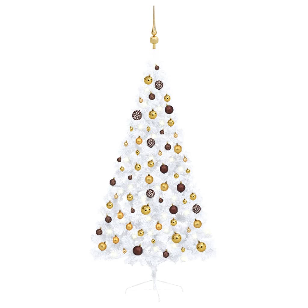 Vidaxl Kunstkerstboom mit Beleuchtung und Weihnachtsbällen halb 150 cm weiß