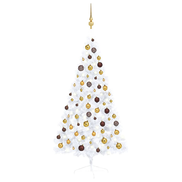 Vidaxl Kunstkerstboom mit Beleuchtung und Weihnachtsbällen halb 150 cm weiß