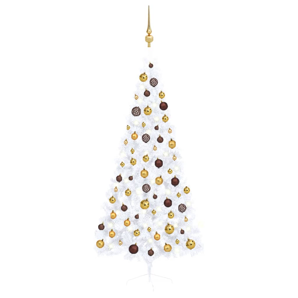 Vidaxl Kunstkerstboom mit Beleuchtung und Weihnachtsbällen halb 180 cm weiß
