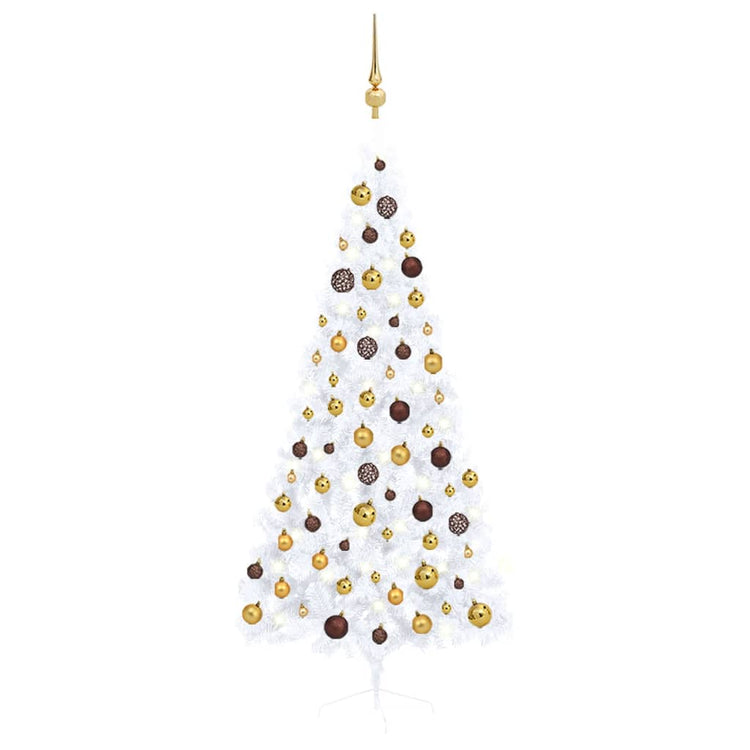Vidaxl Kunstkerstboom mit Beleuchtung und Weihnachtsbällen halb 180 cm weiß