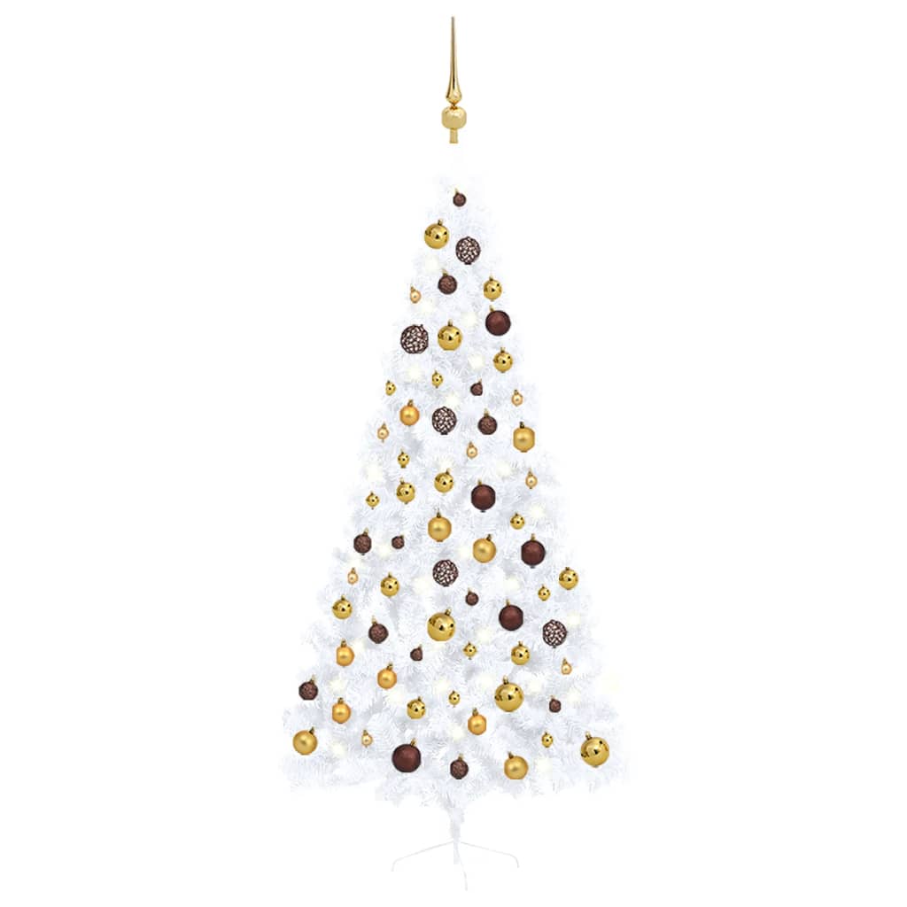 Vidaxl Kunstkerstboom mit Beleuchtung und Weihnachtskugeln halb 210 cm weiß