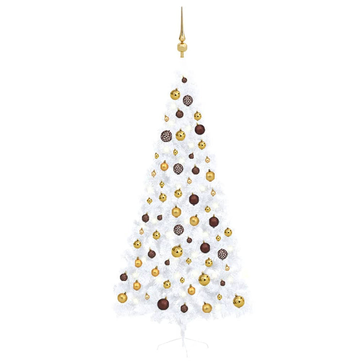 Vidaxl Kunstkerstboom mit Beleuchtung und Weihnachtskugeln halb 210 cm weiß