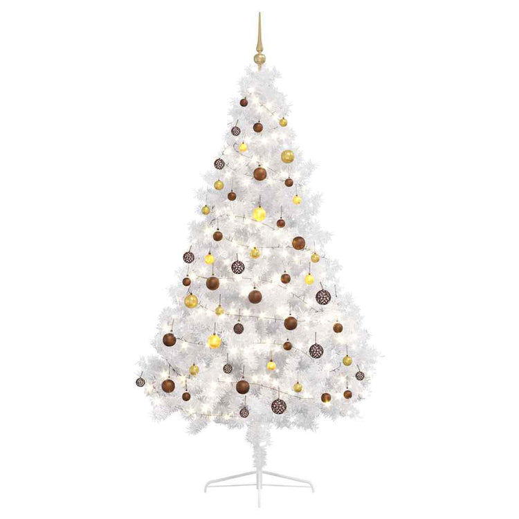 Vidaxl Kunstkerstboom mit Beleuchtung und Weihnachtskugeln halb 210 cm weiß