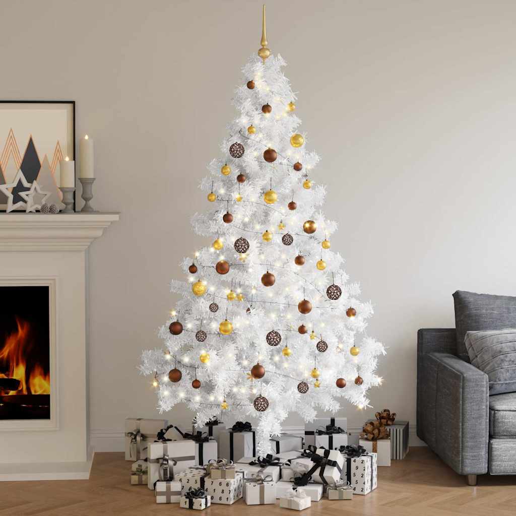 Vidaxl Kunstkerstboom mit Beleuchtung und Weihnachtskugeln halb 210 cm weiß