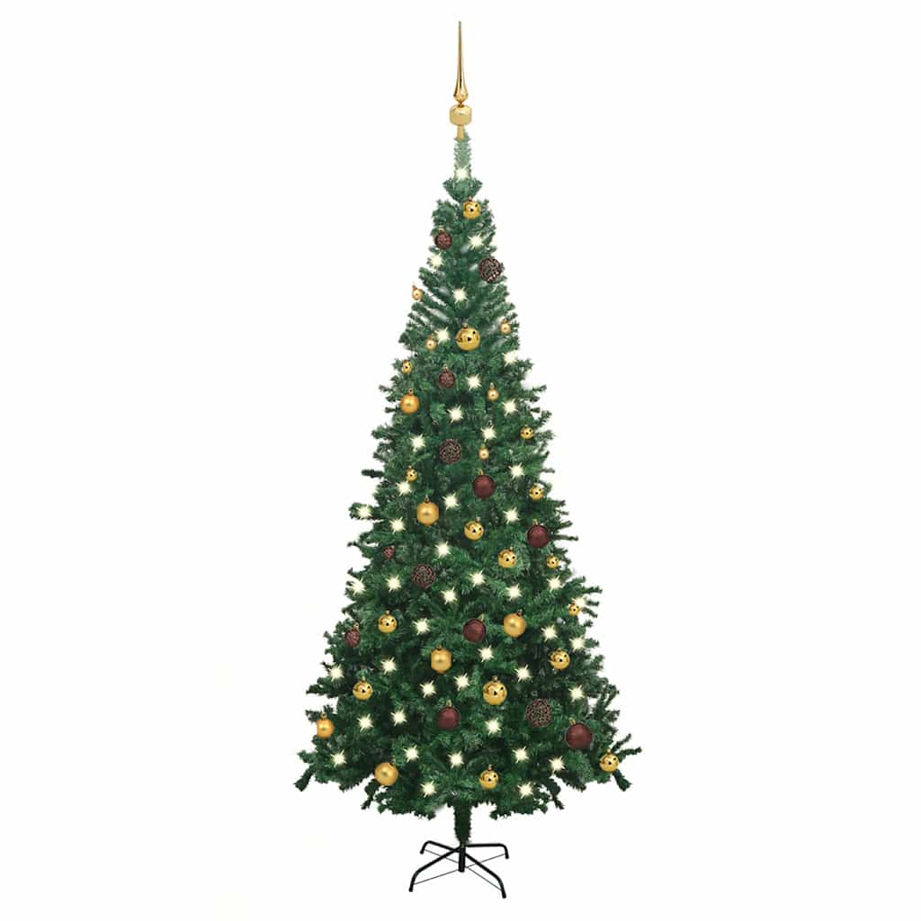 Vidaxl Kunstkerstboom mit Beleuchtung und Weihnachtsbällen L 240 cm Grün