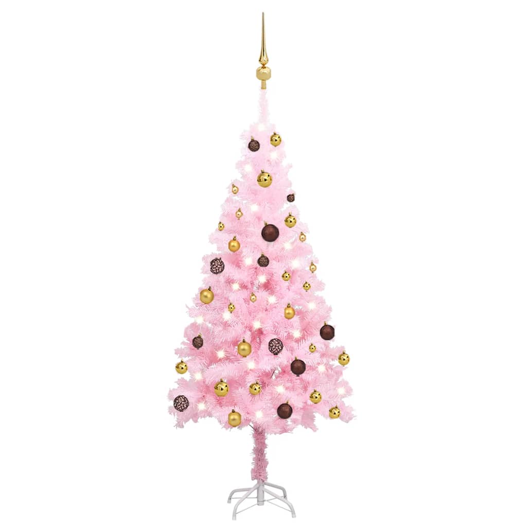 Vidaxl Kunstkerstboom mit Beleuchtung und Weihnachtskugeln 120 cm PVC Pink