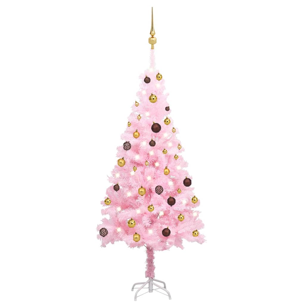 Vidaxl Kunstkerstboom mit Beleuchtung und Weihnachtskugeln 150 cm PVC Pink
