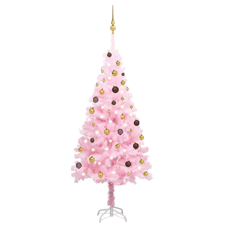 Vidaxl Kunstkerstboom mit Beleuchtung und Weihnachtskugeln 180 cm PVC Pink