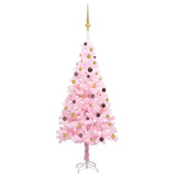 Vidaxl Kunstkerstboom mit Beleuchtung und Weihnachtskugeln 210 cm PVC Pink - afbeelding 1