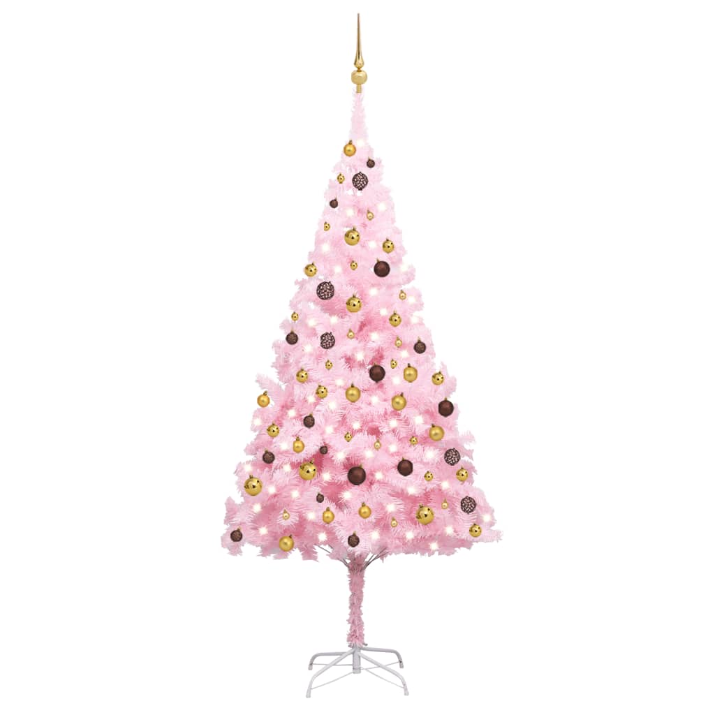 Vidaxl Kunstkerstboom mit Beleuchtung und Weihnachtskugeln 240 cm PVC Pink