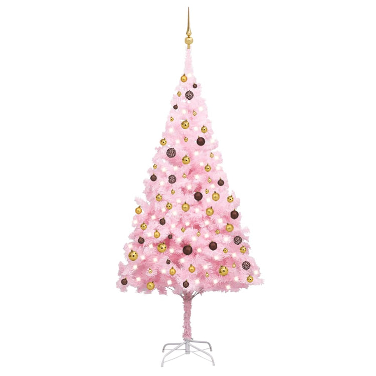 Vidaxl Kunstkerstboom mit Beleuchtung und Weihnachtskugeln 240 cm PVC Pink
