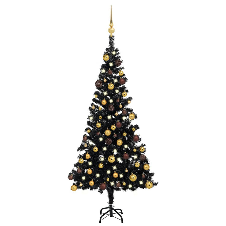Vidaxl Kunstkerstboom mit Beleuchtung und Weihnachtskugeln 120 cm PVC Schwarz