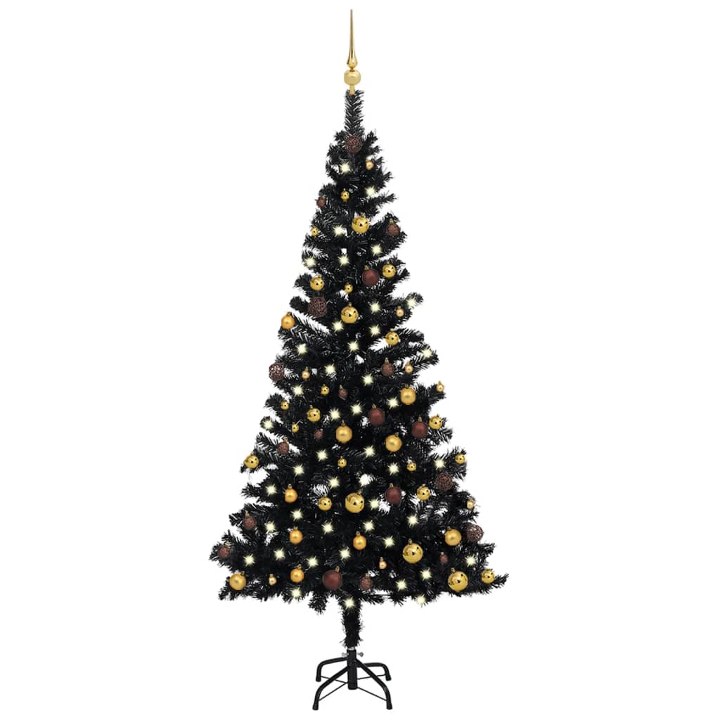 Vidaxl Kunstkerstboom mit Beleuchtung und Weihnachtskugeln 150 cm PVC Schwarz