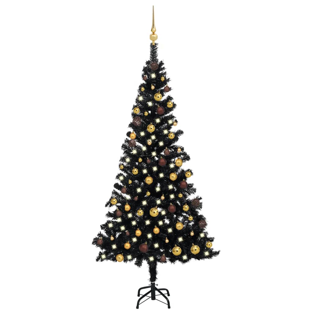 Vidaxl Kunstkerstboom mit Beleuchtung und Weihnachtskugeln 180 cm PVC Schwarz