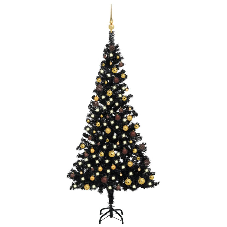 Vidaxl Kunstkerstboom mit Beleuchtung und Weihnachtskugeln 180 cm PVC Schwarz