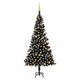 Vidaxl Kunstkerstboom mit Beleuchtung und Weihnachtsbällen 210 cm PVC Schwarz