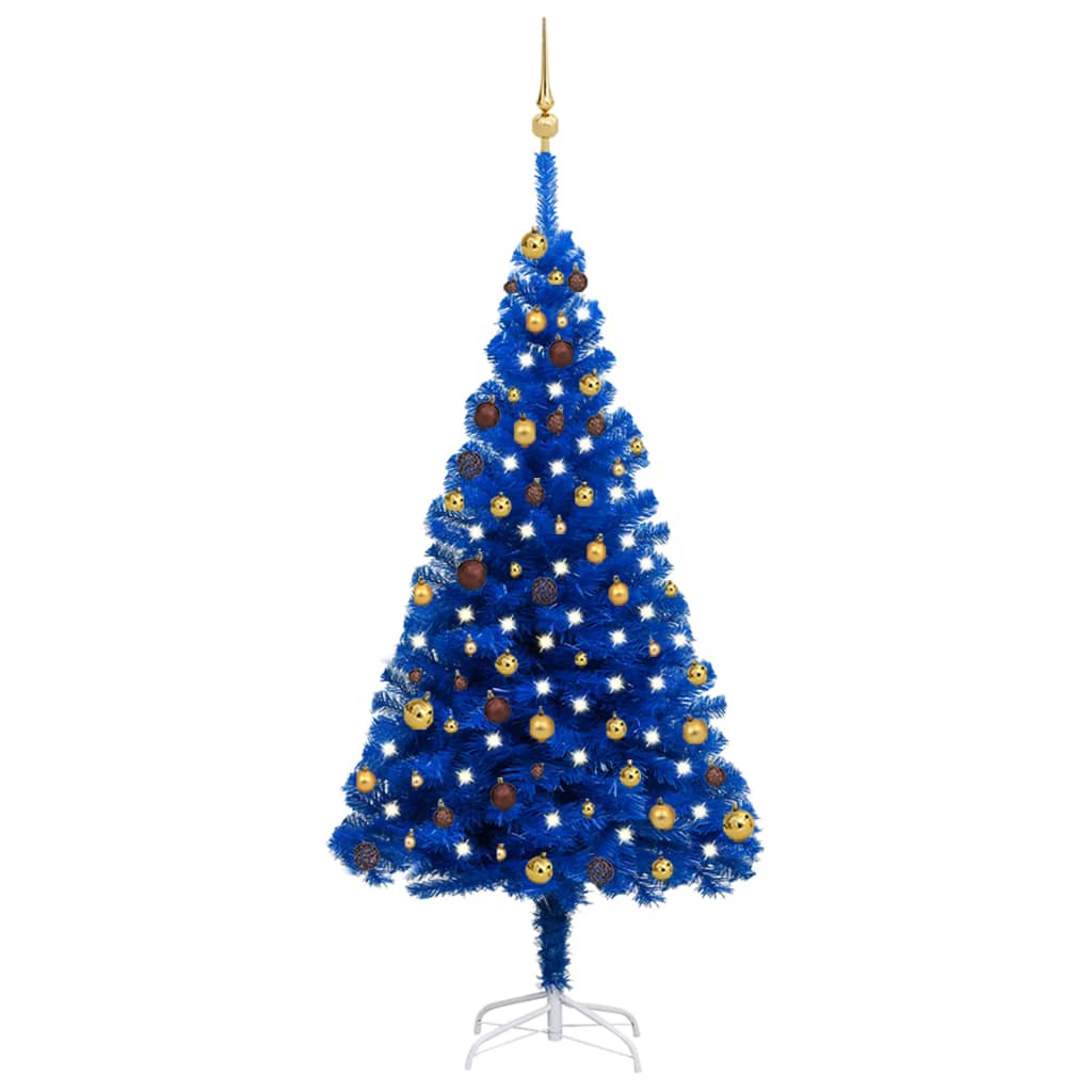 Vidaxl Kunstkerstboom mit Beleuchtung und Weihnachtskugeln 180 cm PVC Blau