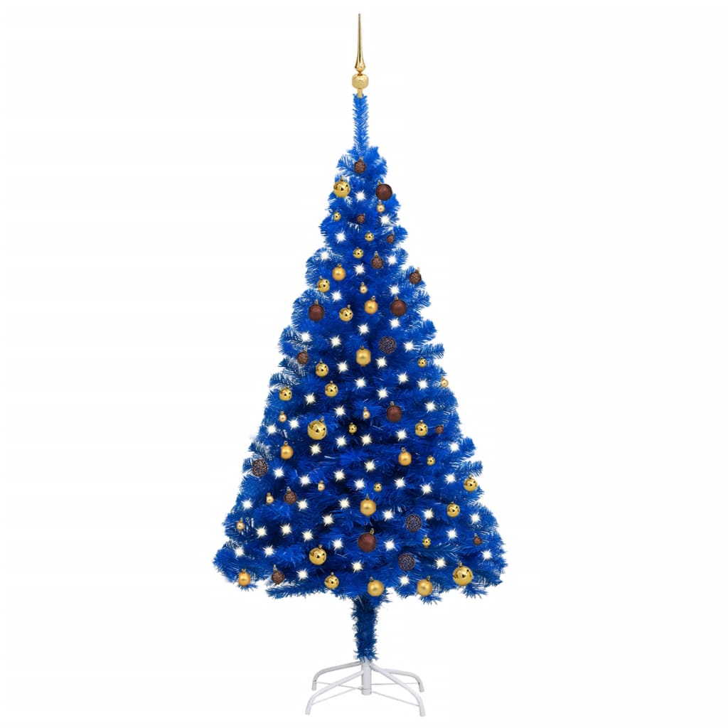 Vidaxl Kunstkerstboom mit Beleuchtung und Weihnachtskugeln 210 cm PVC Blau