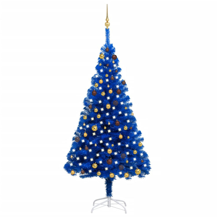 Vidaxl Kunstkerstboom mit Beleuchtung und Weihnachtskugeln 210 cm PVC Blau
