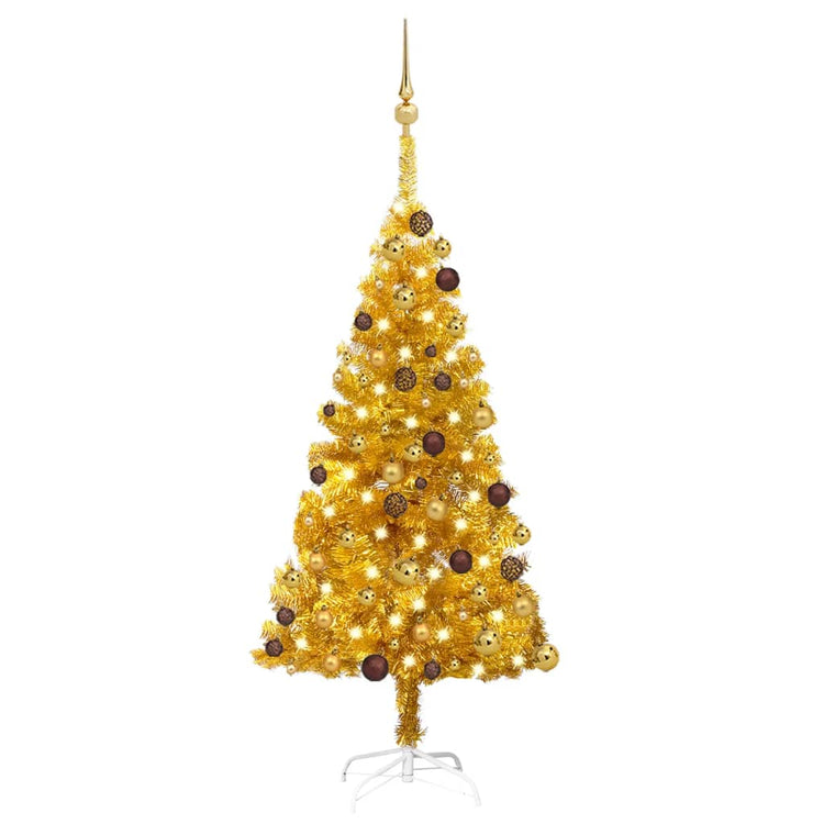 Vidaxl Kunstkerstboom mit Beleuchtung und Weihnachtskugeln 120 cm Haustier Gold