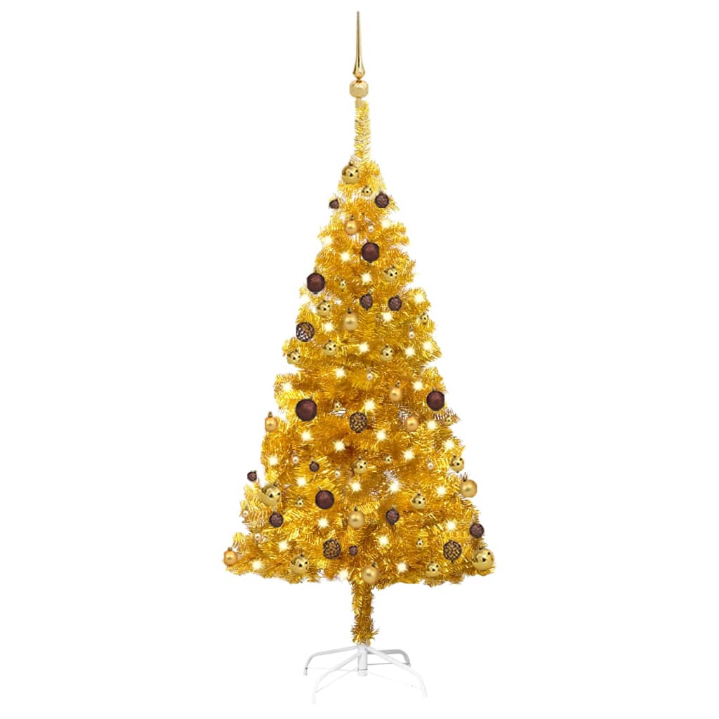 Vidaxl Kunstkerstboom mit Beleuchtung und Weihnachtskugeln 150 cm Haustier Gold