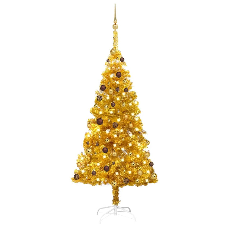 Vidaxl Kunstkerstboom mit Beleuchtung und Weihnachtskugeln 180 cm Haustier Gold